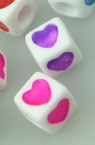 Two-color cube bead with hearts 7x7 mm hole 4 mm mix - 20 grams ~89 pieces