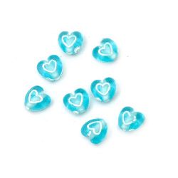 Heart Bead 7x4.5 mm hole 1 mm blue with white - 50 grams ~ 460 pieces