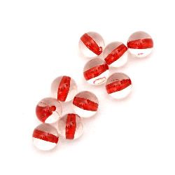 Ball Bead with red base 10 mm hole 1.5 mm transparent - 20 grams ~36 pieces