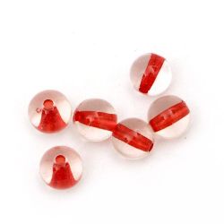 Ball Bead with red base 8 mm hole 1 mm transparent - 20 grams ~68 pieces