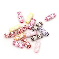 Мънисто двуцветно цилиндър 15x6 мм дупка 3.5 мм микс -50 грама ~ 235 броя