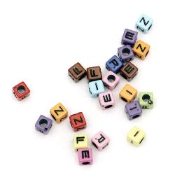Two-color cube bead with letters 6 mm hole 3 mm mix - 20 grams  ~148 pieces