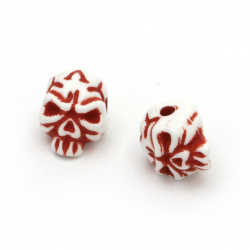 Two-color skull bead 12x9x9 mm hole 2 mm color white and red - 50 grams ± 100 pieces