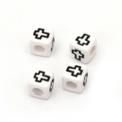 Χάντρα πλαστική δίχρωμη   κύβος με σταυρό 6x6 mm τρύπα 3 mm χρώμα λευκό και μαύρο -20 γραμμάρια ± 100 τεμάχια