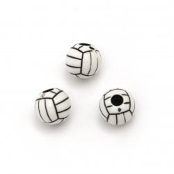Мънисто двуцветно топче волейбол 12 мм дупка 3.5 мм цвят бял и черен -50 грама ~60 броя