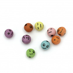 Plastic Ball with Rubber Coating, Emoticons, 7 mm, Hole: 2 mm, MIX -50 grams ~190 pieces