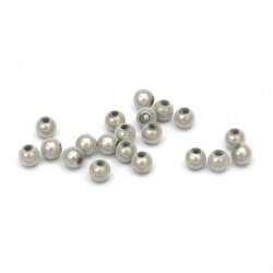 Plastic Ball with Pearl Coating, 6 mm, Hole: 1.5 mm, Silver -10 grams ~ 93 pieces