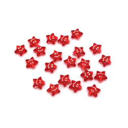 Plastic Star-shaped Smiley Face Bead / 9x3.5 mm, Hole: 1.5 mm /  Red with White - 20 grams ~150 pieces