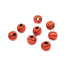 Plastic Two-color Bead, Basketball / 10x11.5 mm / Hole: 3.5 mm / Orange - 50 grams ~ 65 pieces