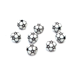 Plastic Тwo-color Bead, Soccer Ball / 12 mm, Hole: 3 mm / White and Black - 50 grams ~ 52 pieces