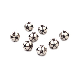 Plastic Soccer Ball Bead / 12 mm,  Hole: 2 mm / White and Black - 50 grams ~ 52 pieces