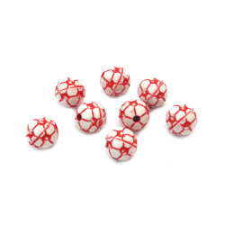 Χάντρα δίχρωμη μπάλα 12 mm τρύπα 2 mm χρώμα λευκό και κόκκινο -50 γραμμάρια ~52 τεμάχια