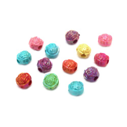 Solid Plastic Rose Beads RAINBOW / 11x9.5 mm, Hole: 3 mm / MIX - 50 grams ~ 100 pieces