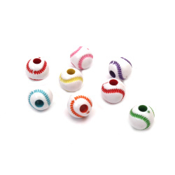 Two-color Baseball Bead / 11 mm,  Hole: 3.5 mm / MIX - 50 grams ~ 60 pieces