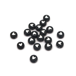 Two-color Circle Bead with Heart / 7x3.5 mm, Hole: 1 mm / Black with White - 20 grams ~ 160 pieces