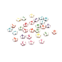 Two-color Flower Bead with English Letters / 10x4 mm / Hole: 1 mm / MIX - 20 grams ~ 78 pieces