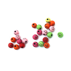 Rubber Coated Ball Bead, Smiley Face / 8 mm, Hole: 2 mm / MIX - 50 grams ±190 pieces