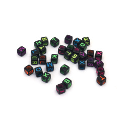 Two-color Bead Cube with Latin Letters, 6x6 mm, Hole: 3 mm, Mixed Colors - 20 grams ~ 117 pieces