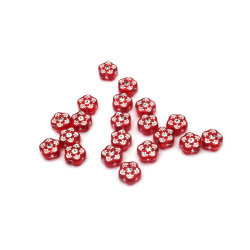 Red Silver Thread Flower Bead 8x5 mm with 1 mm Hole MIX - 20 grams ~ 100 pieces