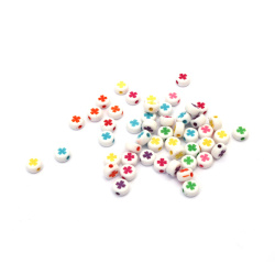 Round Opaque Bead with Clover / 7x4 mm, Hole: 1 mm / MIX - 50 grams ~ 330 pieces