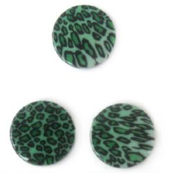 Plastic Round Beads, Painted Circle, Green, 32 mm, 3 pieces -12 grams