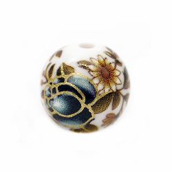 Painted bead 12 mm hole 2 mm dark blue rose with gold thread - 1 piece