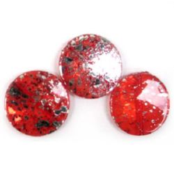 Round Sprayed Beads, Red with Silver, 31 mm -3 pieces -12 grams