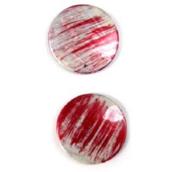 Acrylic Round Beads, Painted Solid Circle, Red and White, 41 mm -2 pieces -15 grams