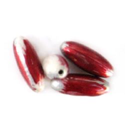 Painted opaque beads, color red 33x13 mm - 4 pieces - 13 grams
