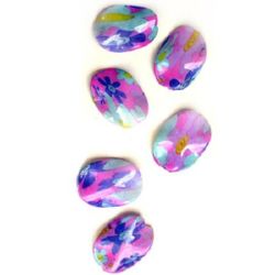 Plastic Painted Beads with flowers, color 138 for DIY making accessories and jewelry 38x28 mm - 3 pieces - 15 grams