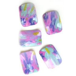 Rectangle Painted Beads, Pink with Flowers, 40x30 mm -3 pieces -15 grams