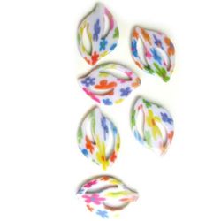 Plastic Painted Beads with flowers, color 117 for DIY making accessories and jewelry  47x32 mm - 3 pieces - 12 grams