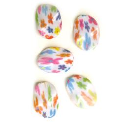 Plastic Painted Beads with flowers, color 117 for DIY making accessories and jewelry 38x28 mm - 3 pieces - 15 grams