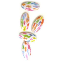 Plastic Painted Beads with flowers, color 117 for DIY making accessories and jewelry 50x25 mm - 2 pieces - 16 grams