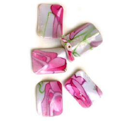 Plastic Painted Beads with flowers, color 61 for DIY making accessories and jewelry 40x30 mm - 3 pieces - 15 grams