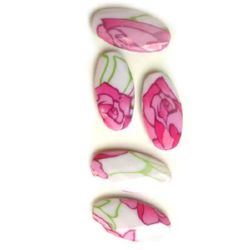 Plastic Painted Beads with flowers, color 61 for DIY making accessories and jewelry 50x25 mm - 2 pieces - 16 grams