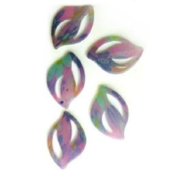 Plastic Painted Beads with flowers, color 15 for DIY making accessories and jewelry 47x32 mm - 3 pieces - 12 grams
