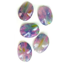 Plastic Painted Beads with flowers, color 15 for DIY making accessories and jewelry 38x28 mm -3  pieces -15 grams