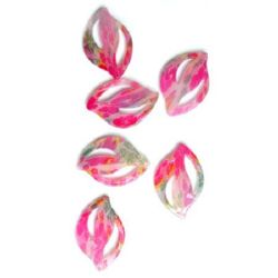Plastic Painted Beads with flowers, color 7 for DIY making accessories and jewelry 47x32 mm - 3 pieces - 12 grams