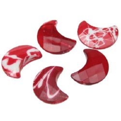 Plastic Faceted Bead, Painted Moon, 24x20x6 mm, White and Red -20 grams