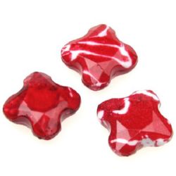 Painted beads 27x9 mm white and red - 20 grams