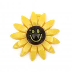 Acrylic solid pendant for jewelry making, flower with a smile 45x45 mm - 2 pieces