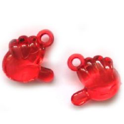 Acrylic Transparent Pendant, Hand, Crystal Imitation, 23 mm, Red -50 grams -15 pieces