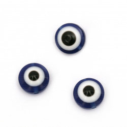 Мънисто резин паричка 12x7 мм дупка 1 мм синьо око -20 броя