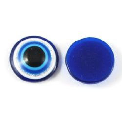 Emisferă albastru cu desen  ochi 16x5 mm pentru lipit cu brocat -10 bucăți