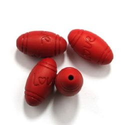 Acrylic beads imitation wood frosted oval 20x36 mm hole 3 mm red - 50 grams ~ 6 pieces
