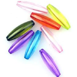 Plastic Transparent Oval Beads, Crystal Imitation, 5x19 mm, Hole: 2 mm, MIX - 50 grams ~ 140 pieces