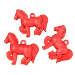 Plastic Horse Pendant, Crystal Imitation, 42x36x10 mm, Red -50 grams, 9 pieces
