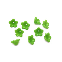 Acrylic flower bell solid bead for jewelry making 13x7 mm hole 1 mm green - 20 grams ~75 pieces