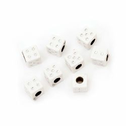 Plastic opaque Dice bead 6 mm hole 3 mm with imitation of pebbles, color white - 20 grams ~ 104 pieces